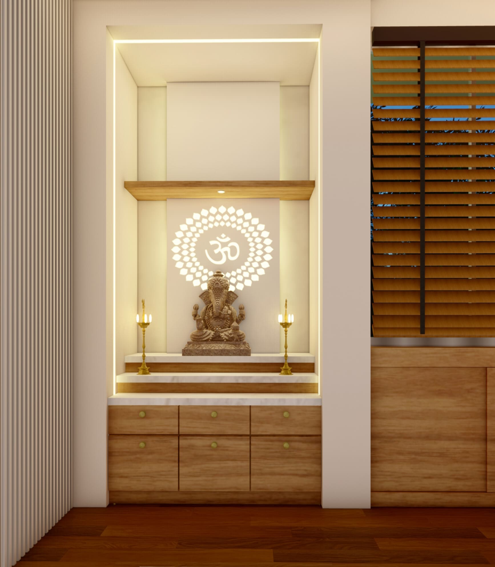 Beautiful Puja Unit Design With Backlit Panel